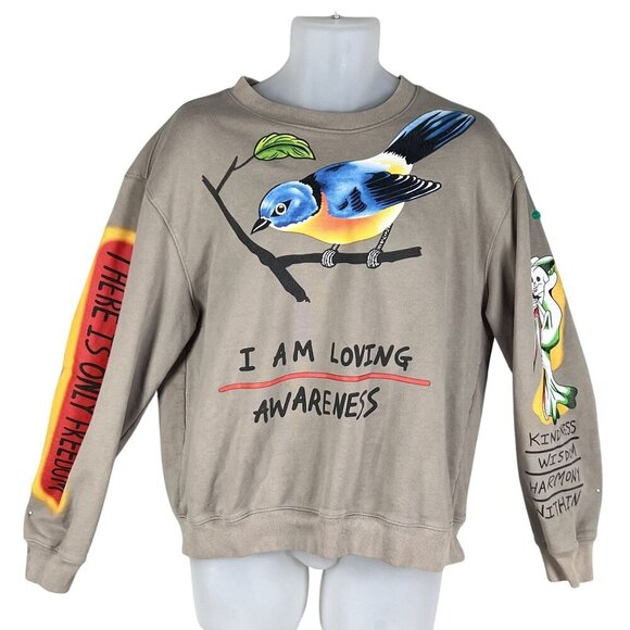 Street Wear Graphic Sweatshirt L Bird Skeleton Skater Uplifting Graffiti Hip Hop - Picture 1 of 15